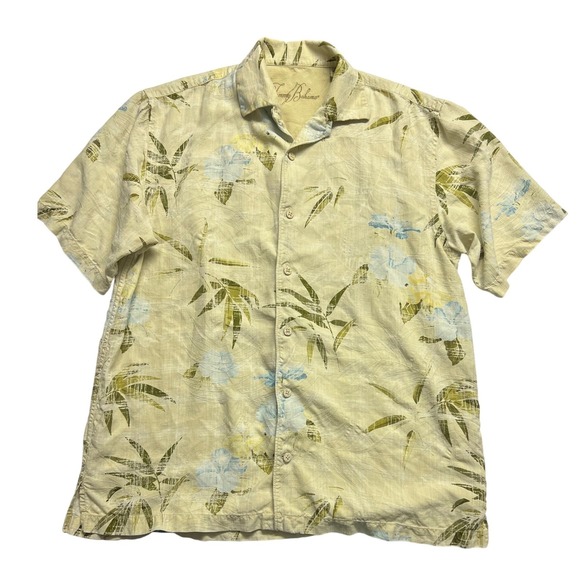Tommy Bahama Other - Tommy Bahama Mens SILK Hawaiian Shirt Yellow Bamboo Floral Short Sleeve Resort